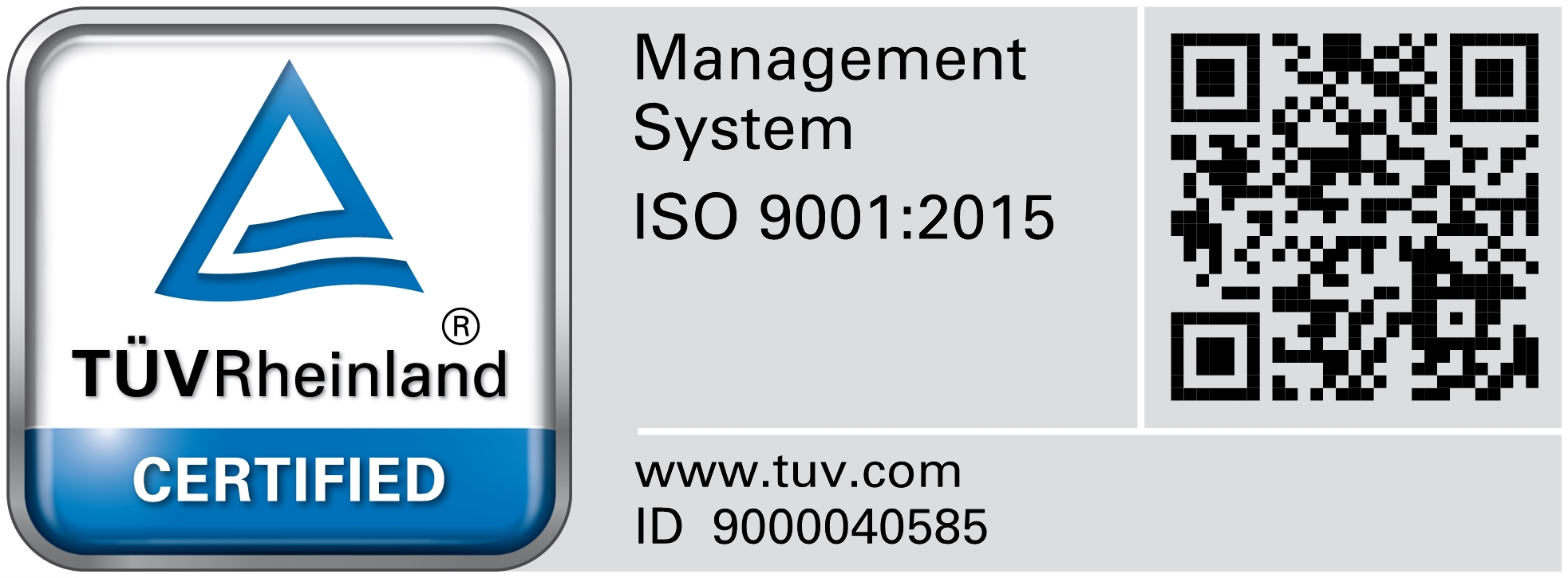 Certification ISO 9001:2015 TÜV Rheinland